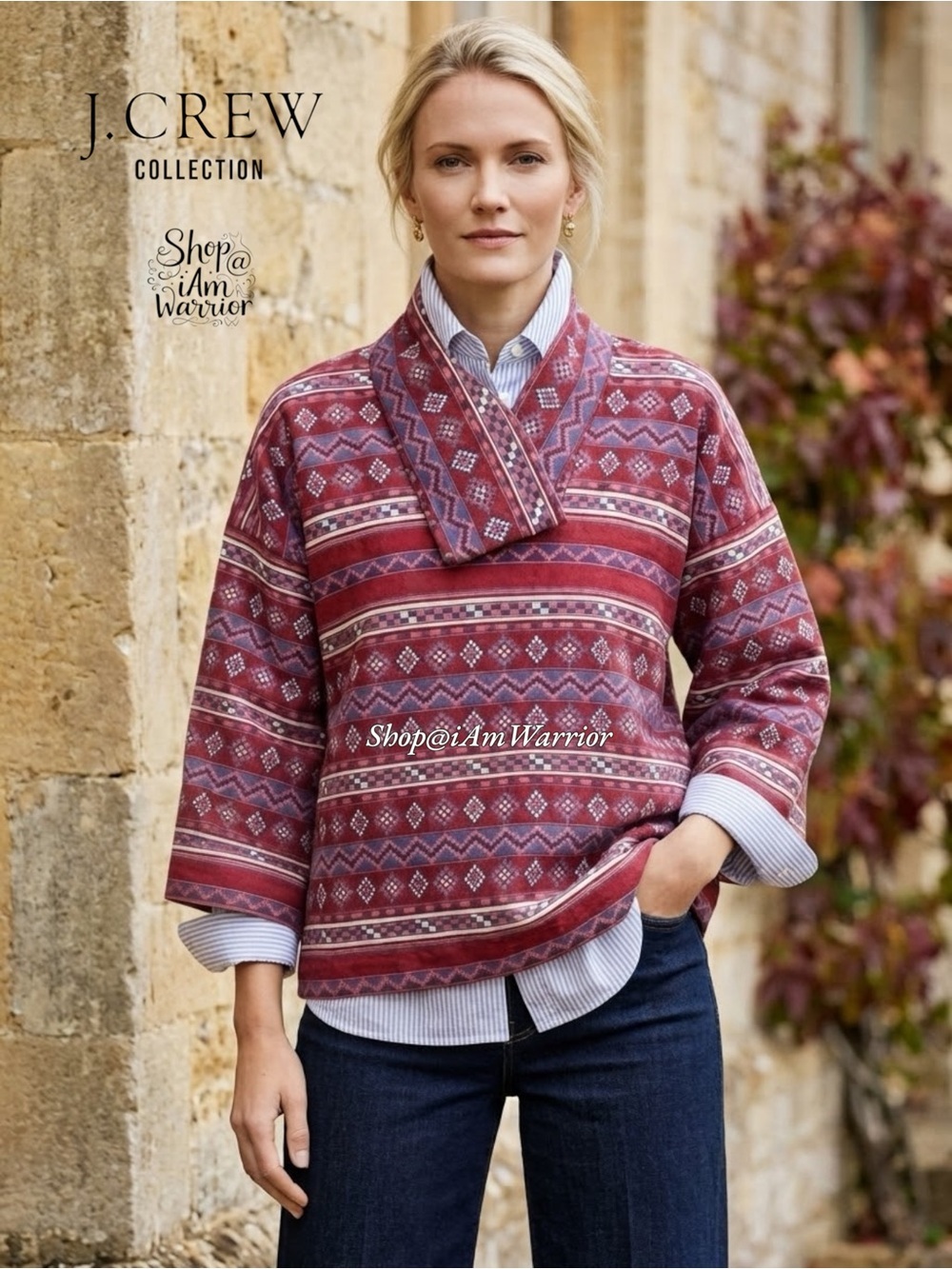 J.Crew Collection Silk Guatemalan Inspired Jacquard Popover Top *shop@iAmWarrior